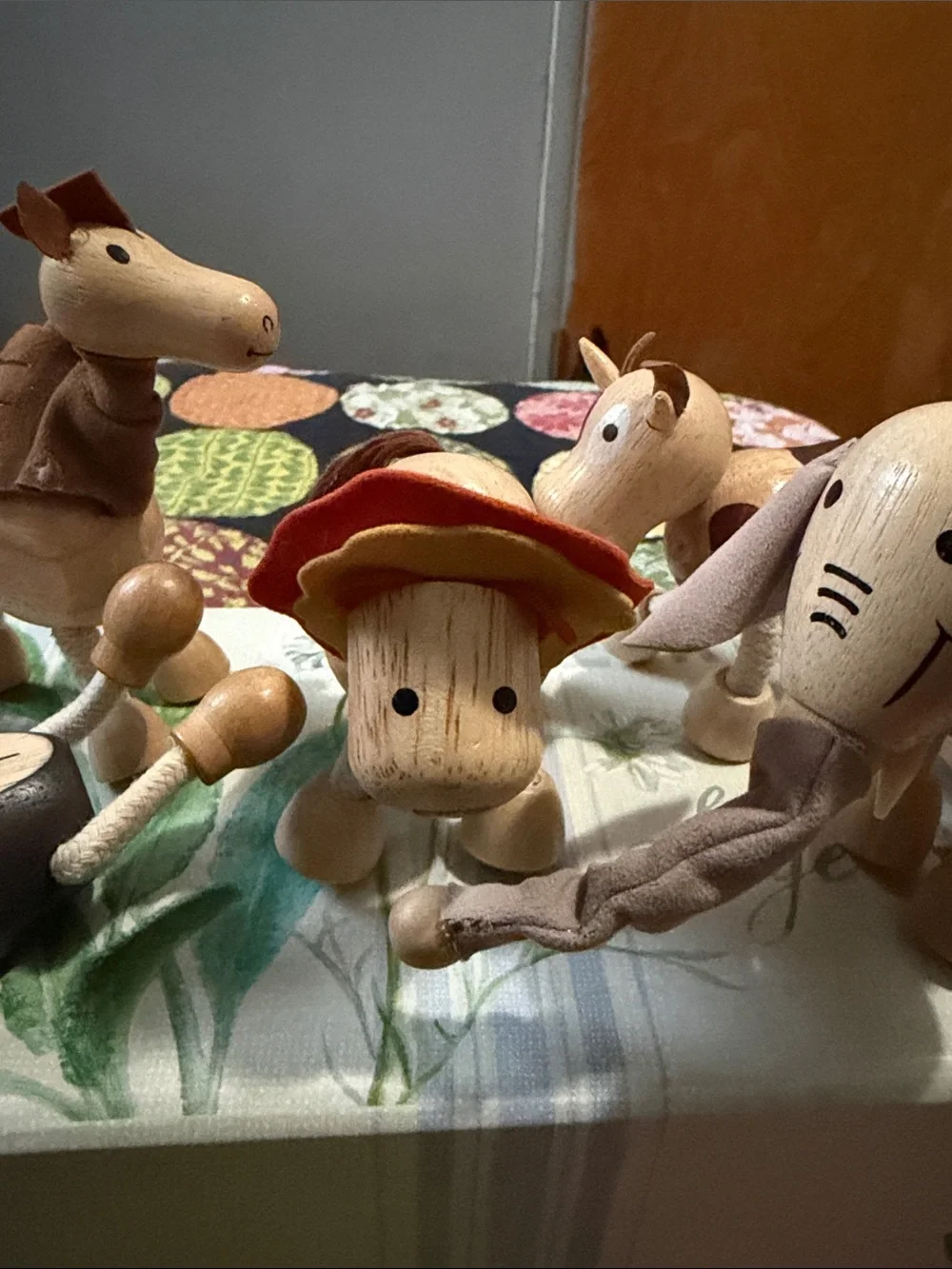 Wooden Animal Toy Set - Natural Wood Lion, Elephant, Horse, and Monkey